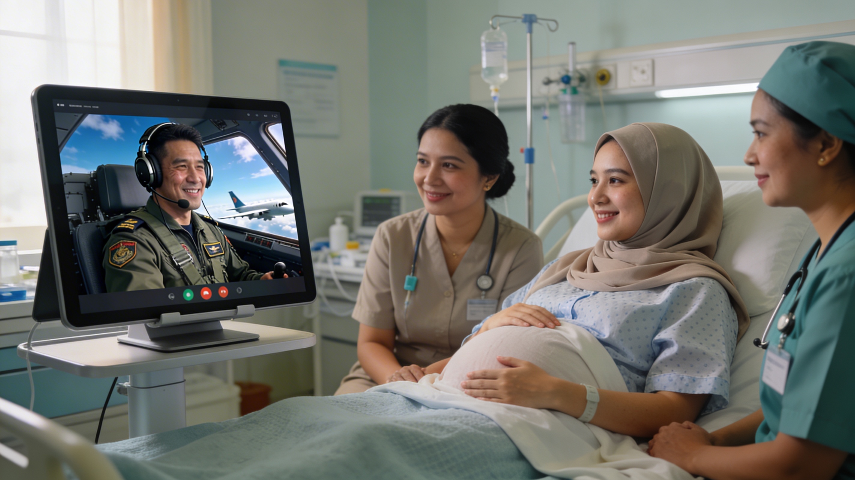 Istri Prajurit Dirgantara Jalani Persalinan dengan Didampingi Via Video Call dari Suami yang Sedang Terbang