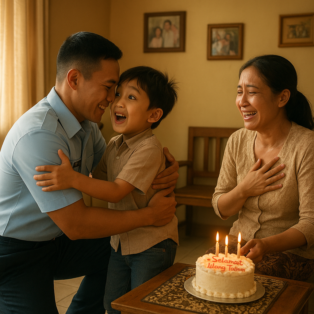Prajurit TNI AU Kembali setelah 1 Tahun: Kejutan Ulang Tahun untuk Anak di Rumah