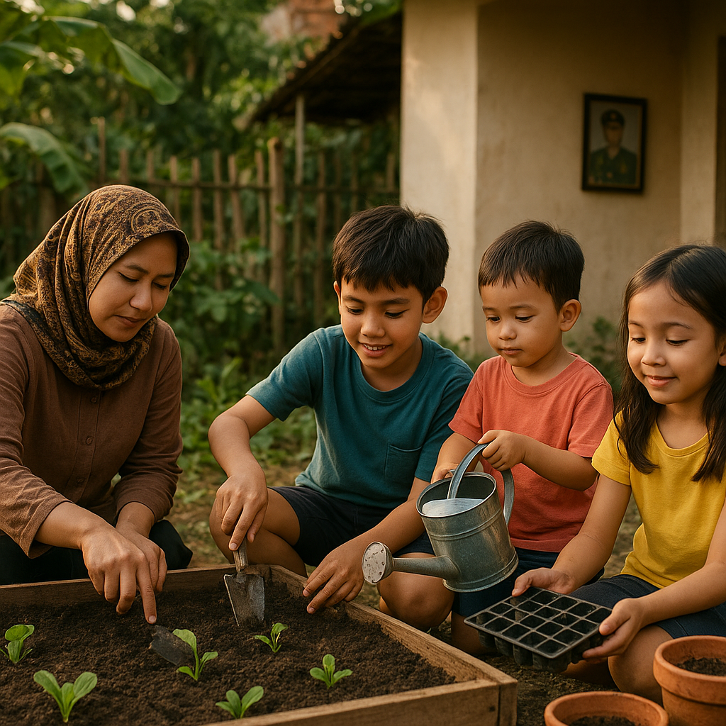 Keluarga Prajurit TNI AD Membangun Kebun Bersama: Aktivitas Menunggu dengan Produktif