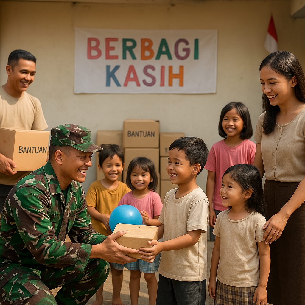 Prajurit TNI dan Keluarga Berbagi Kasih dengan Anak Yatim di Panti Asuhan