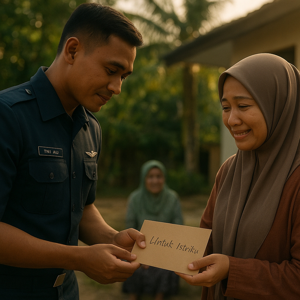 Momen Romantis: Prajurit TNI AU di Aceh Menyerahkan Surat Cinta kepada Istrinya