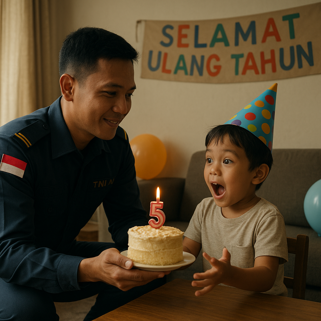 Prajurit TNI AL di Jakarta Membuat Kejutan Ulang Tahun untuk Anaknya yang Berusia 5 Tahun