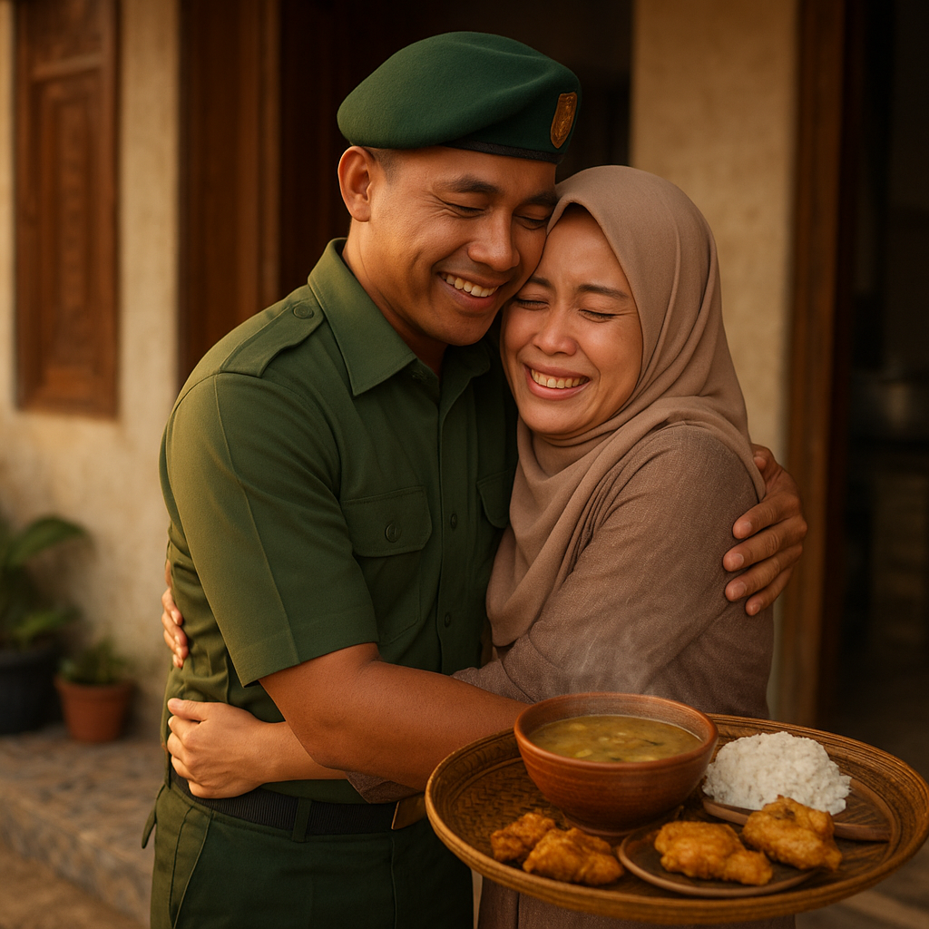 Prajurit TNI AD di Makassar Pulang Setelah 1 Tahun, Disambut Istri dengan Makanan Khas