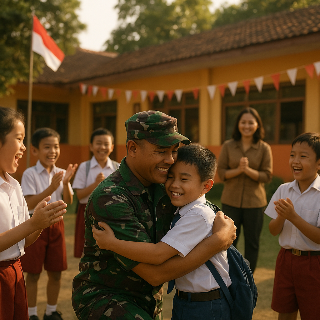 Prajurit TNI AD di Papua Kejutkan Anak di Sekolah, Reuni Setelah 10 Bulan Bertugas