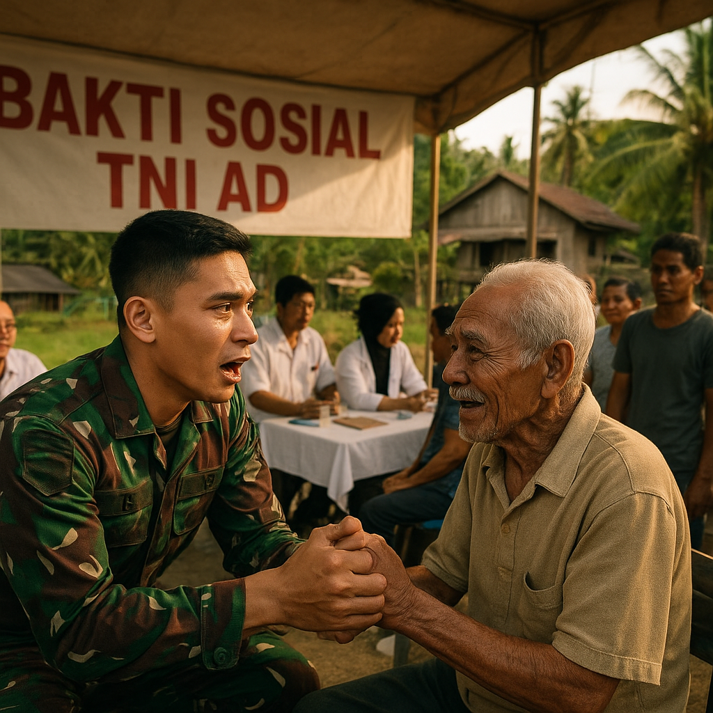 Reuni Tak Terduga: Prajurit TNI AD Bertemu Ayahnya yang Juga Veteran di Acara Bakti Sosial