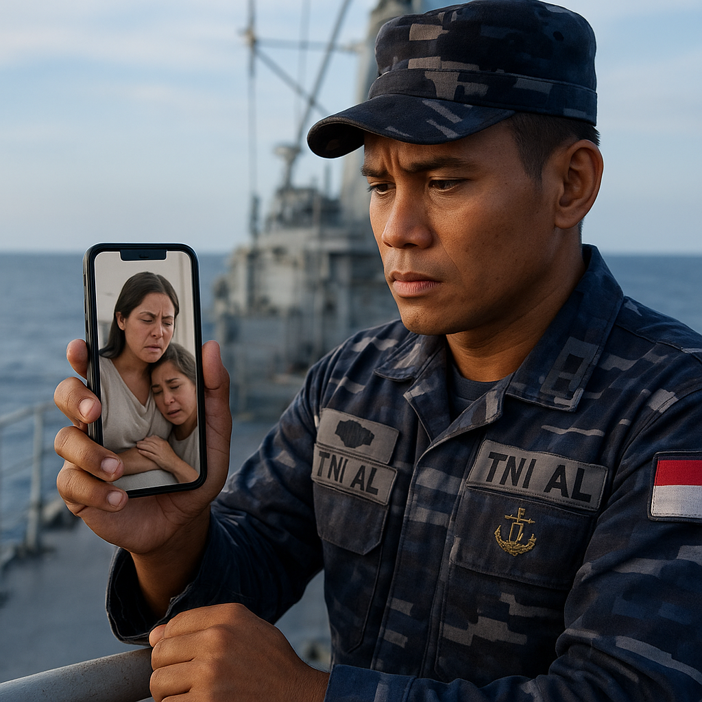 Prajurit TNI AL Bantu Persalinan Istrinya via Video Call dari Atas Kapal Perang