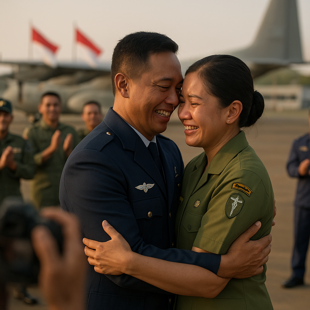 Suami-Istri Prajurit TNI Saling Sambut Usai Sama-sama Menyelesaikan Tugas Operasi Berbeda