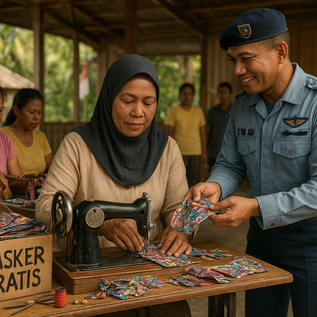 Istri Prajurit TNI AU di Biak Menjahit Masker Gratis untuk Warga Saat Pandemi Baru