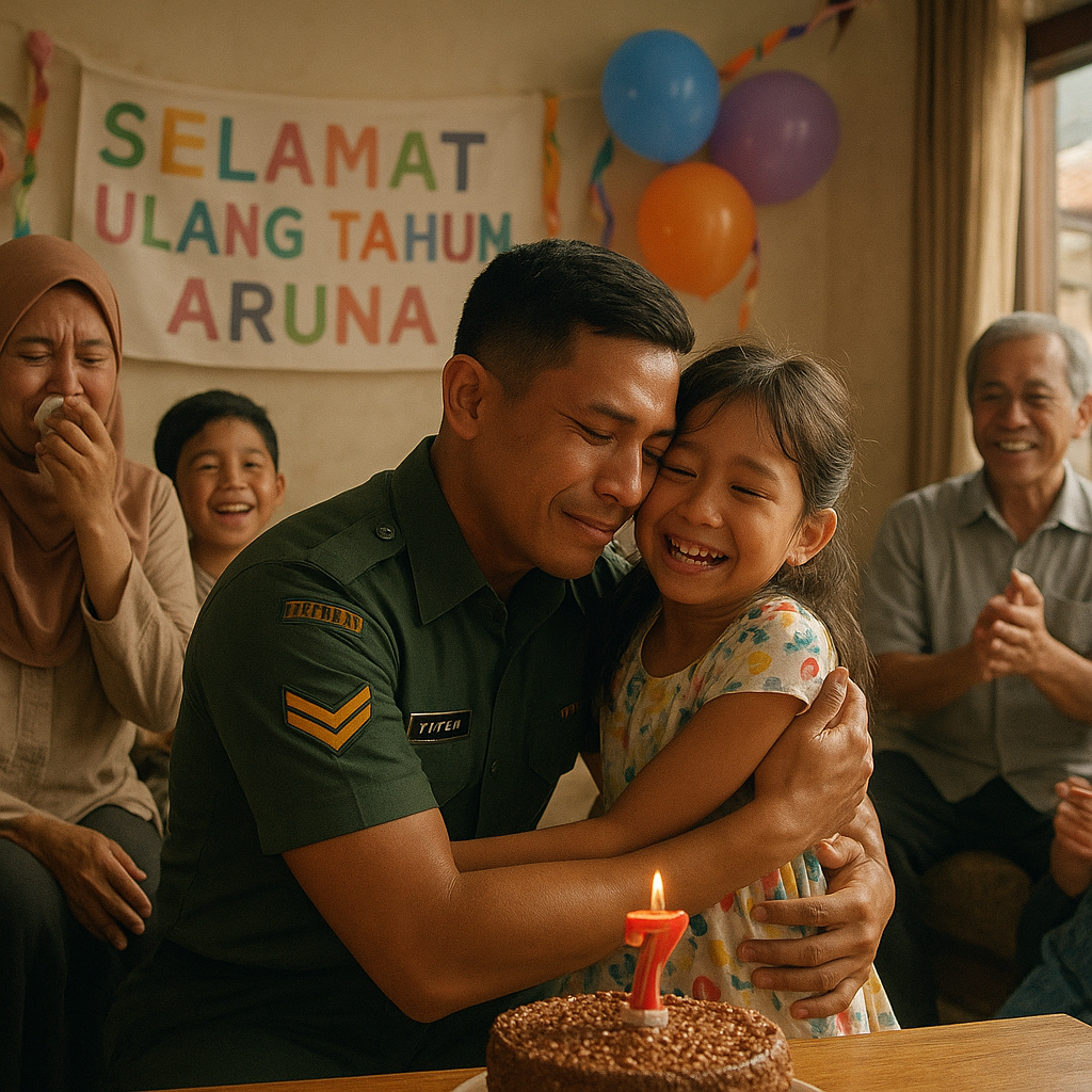 Kejutan Pulang Kampung Prajurit TNI AD untuk Ulang Tahun Anaknya yang ke-7
