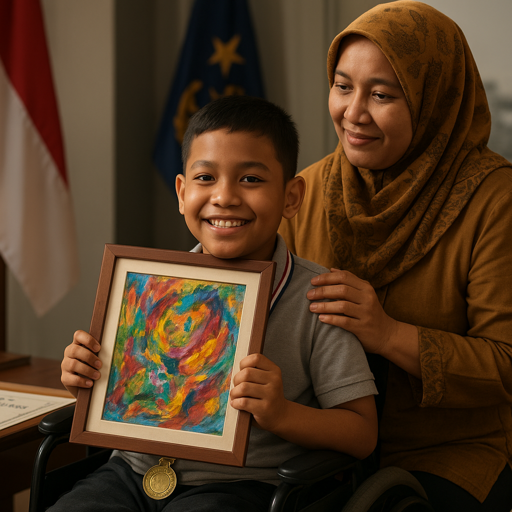 Anak Prajurit TNI AL dengan Disabilitas Berhasil Menjuarai Lomba Melukis Tingkat Nasional
