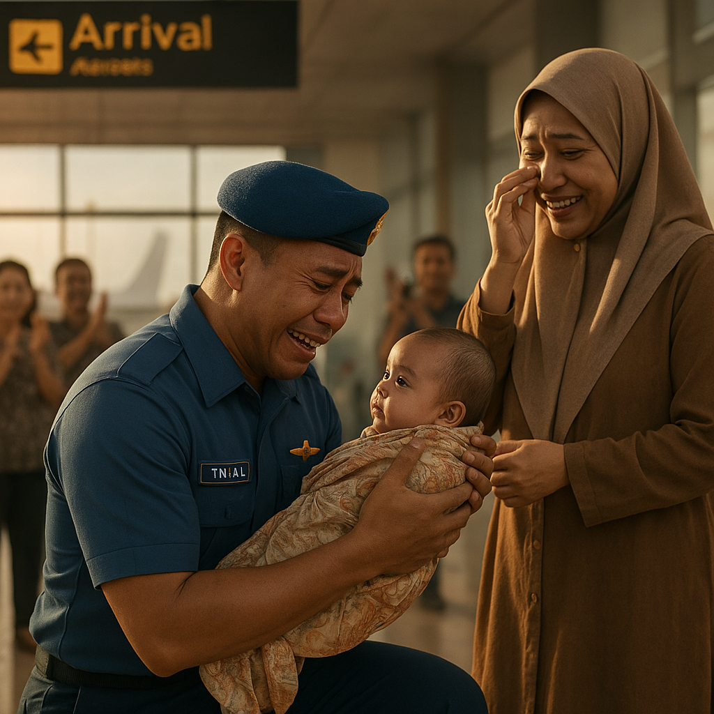 Momen Haru Prajurit TNI AU Bertemu Bayi Pertamanya Setelah 8 Bulan Bertugas di Daerah Terpencil