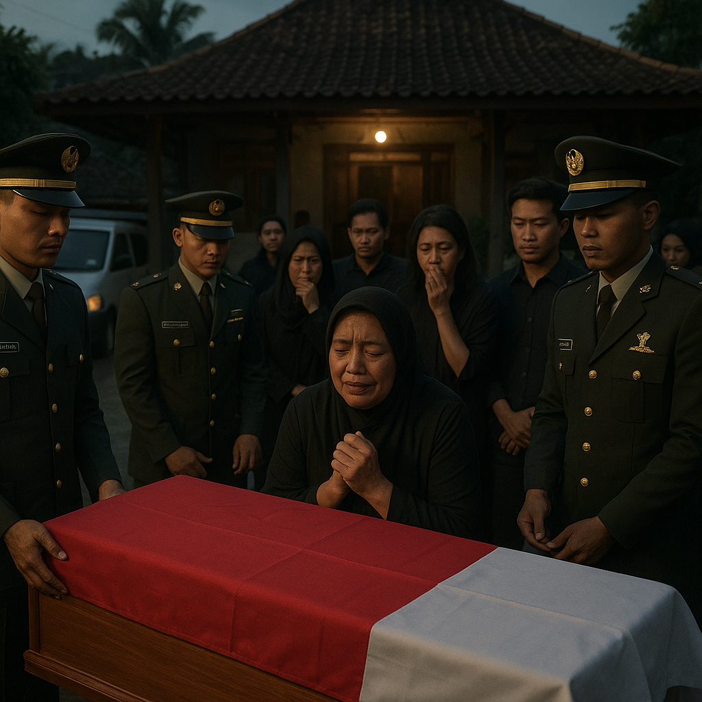 Luapan Duka Sang Istri di Hadapan Peti Jenazah Kopda Anumerta Farizal Rhomadhon
