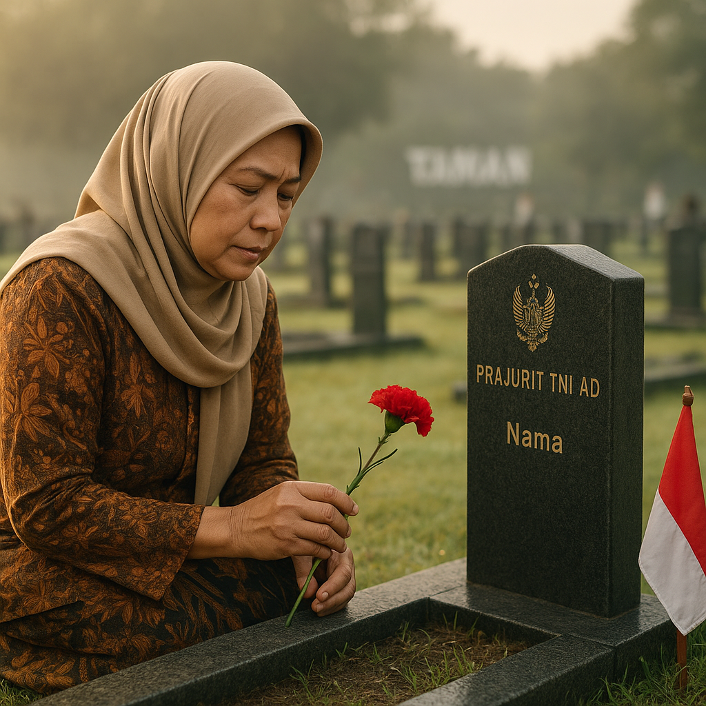 Ibu Paruh Baya yang Rajin Berkunjung ke Makam Anaknya Prajurit TNI AD di TMP Setiap Pekan