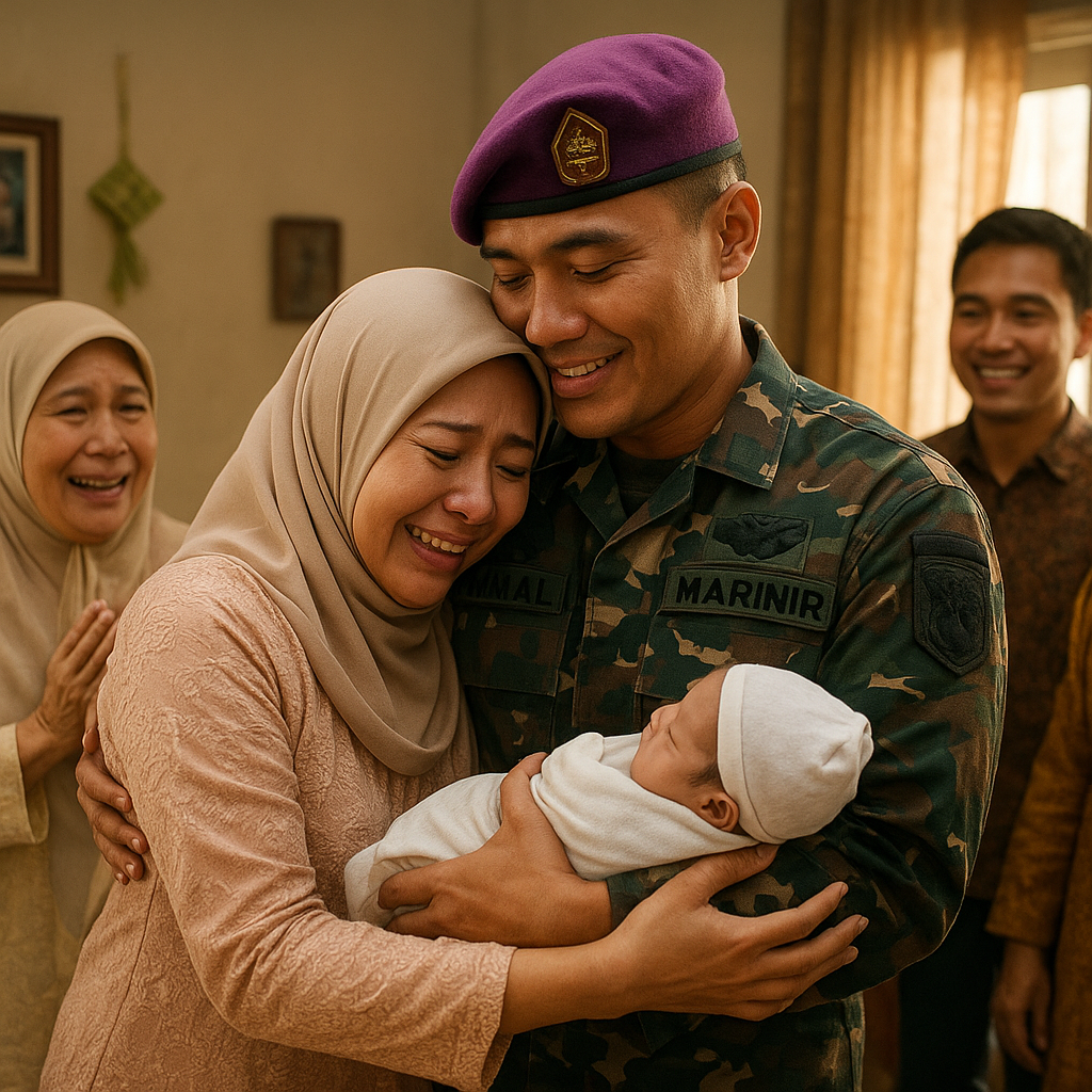 Kejutan Pulang Lebaran, Prajurit Marinir Sambut Kelahiran Anak Pertama