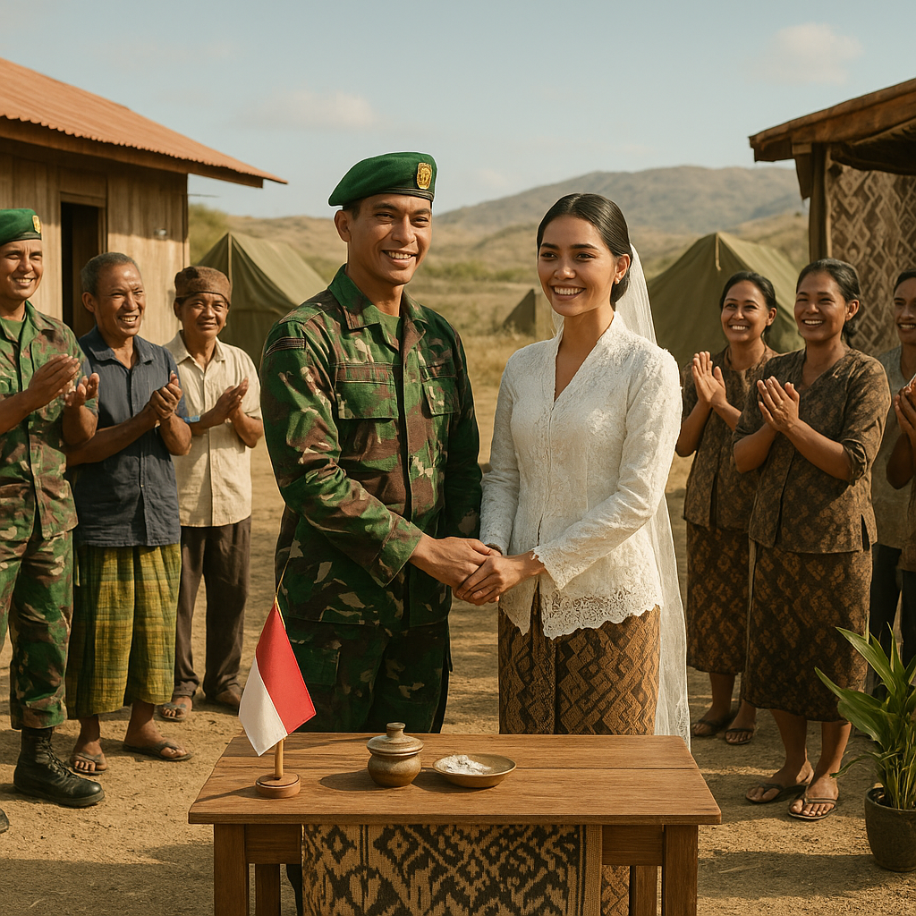 Upacara Pernikahan Sederhana di Pos TNI, Dihadiri Rekan-rekan dan Masyarakat Lokal