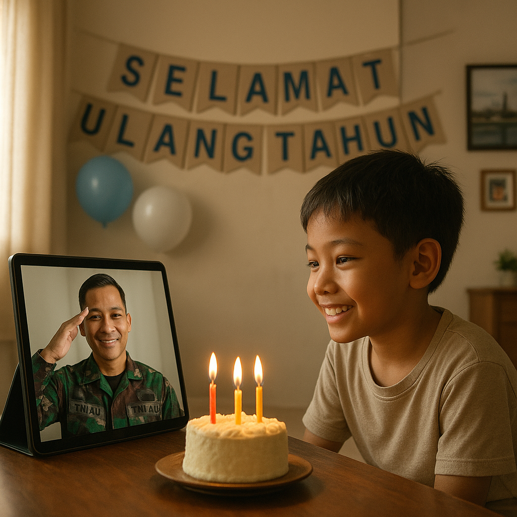 Anak Prajurit TNI AU di Makassar Rayakan Ulang Tahun dengan Ayah Lewat Video Call dari Misi