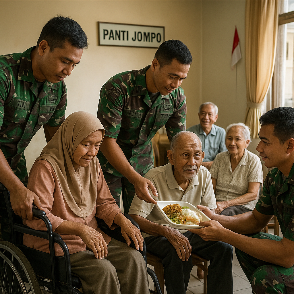Prajurit TNI di Satuan Radar Ngoprak Jogja Bantu Ibu Panti Jompo sebagai Wujud Bakti Sosial