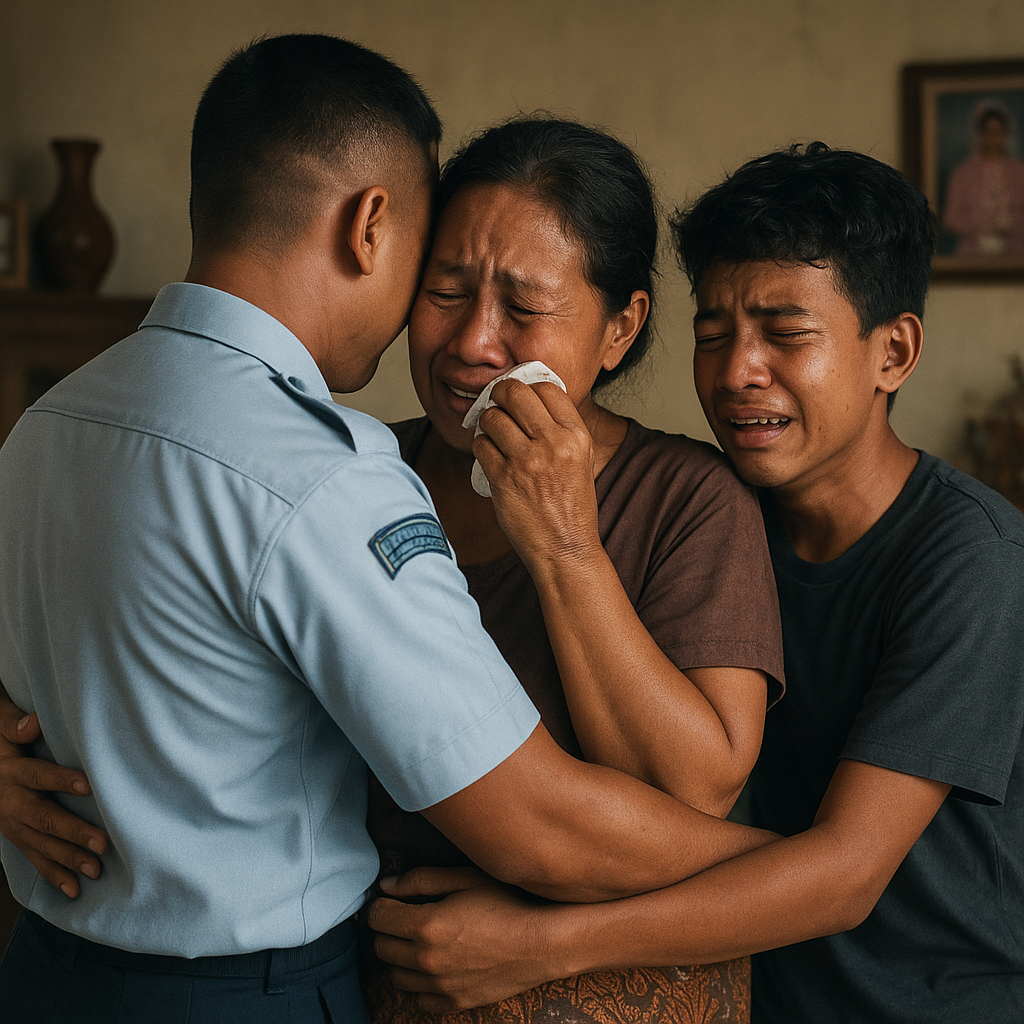 Kepulangan Mendadak Prajurit TNI AU Disambut Tangis Haru Ibu dan Adik di Madiun