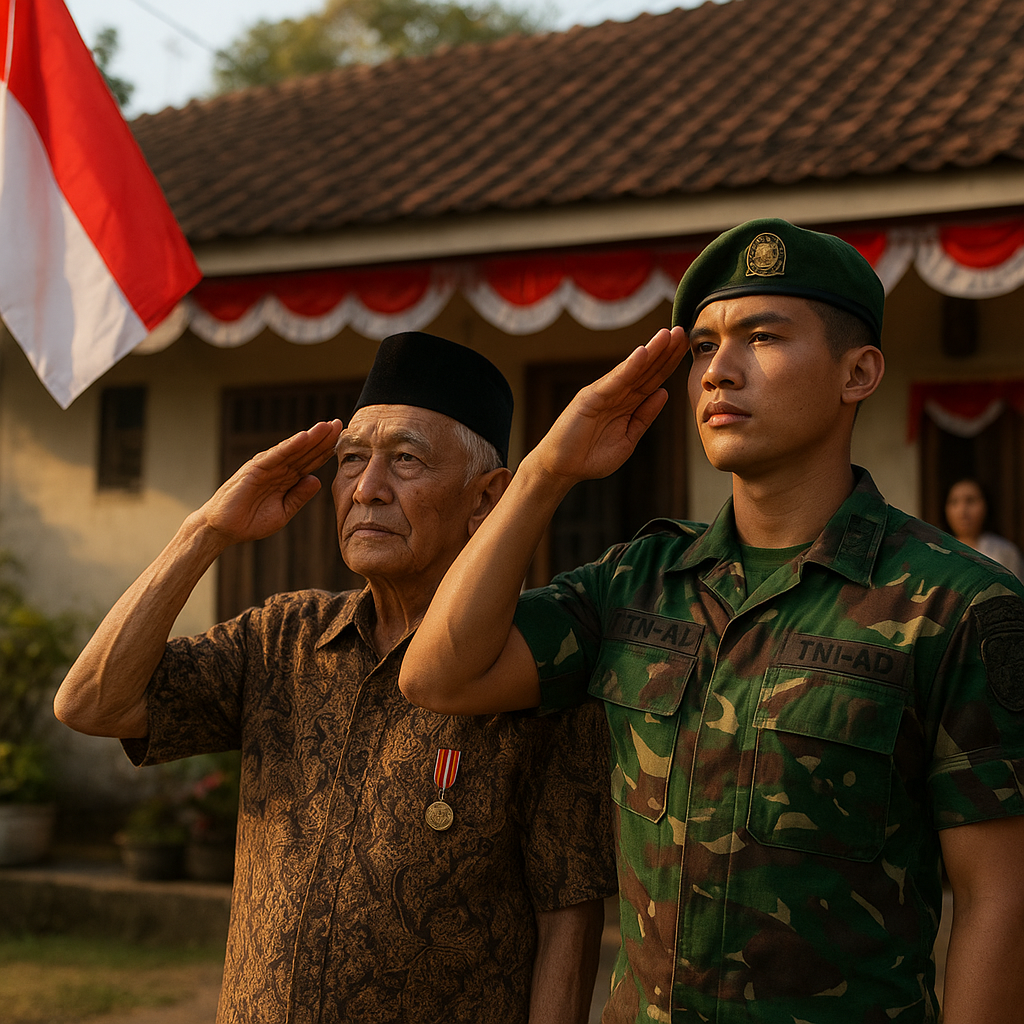 Kakek Veteran dan Cucu Prajurit Aktif Upacara HUT RI Bersama di Rumah