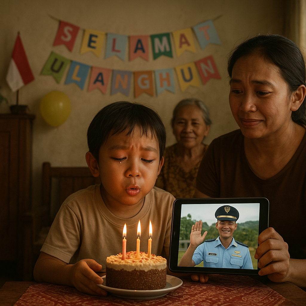 Anak Prajurit TNI AU di Papua Rayakan Ulang Tahun dengan Video Call Ayah yang Bertugas