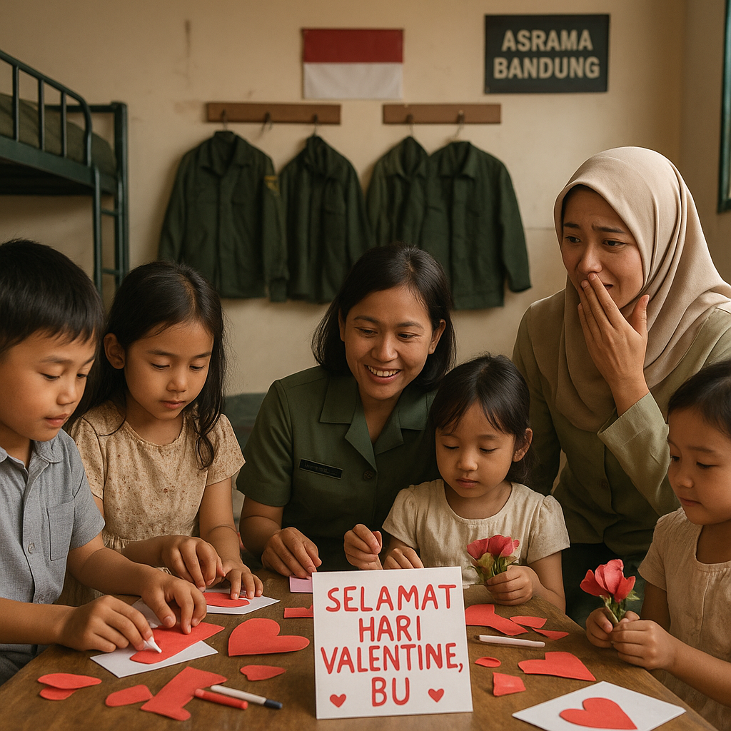 Kejutan Valentine dari Anak-Anak Prajurit di Asrama untuk Ibu yang Ditinggal Tugas