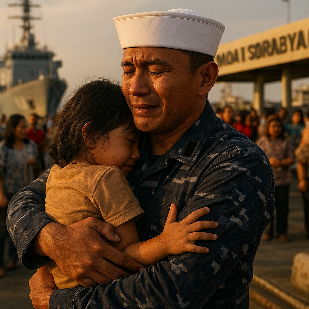 Tangis Haru Anak Prajurit TNI AL Saat Sang Ayah Pulang Setelah 6 Bulan Berlayar