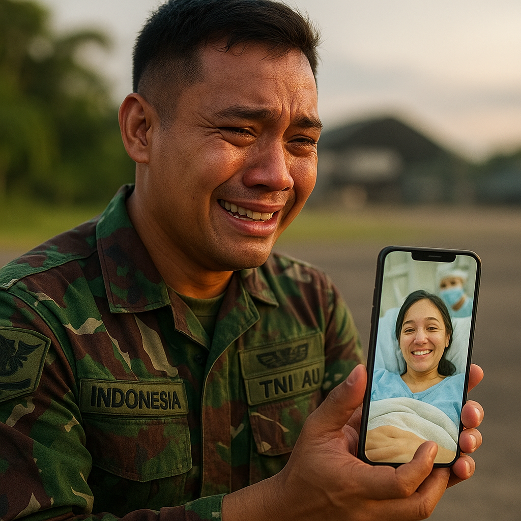 Prajurit TNI AU Menangis Bahagia Saat Video Call dengan Istri yang Melahirkan