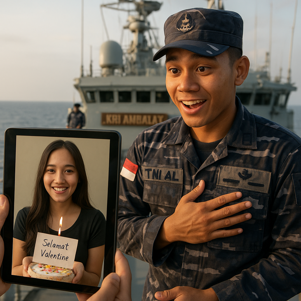 Kejutan Valentine di Kapal Perang: Pelaut Muda Dipersatukan Lewat Telekonferensi
