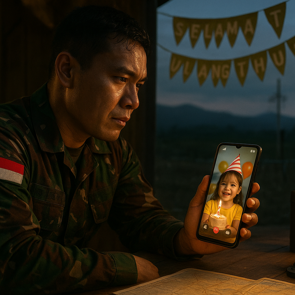 Anak Prajurit TNI di Perbatasan Rayakan Ulang Tahun Lewat Video Call