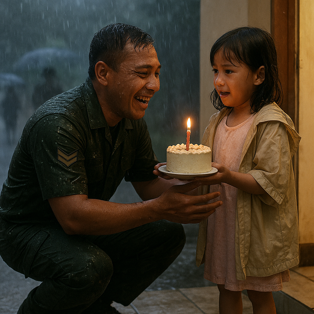 Kejutan Ultah Anak Prajurit TNI di Tengah Hujan: Ayah Datang dengan Seragam Basah tapi Penuh Cinta