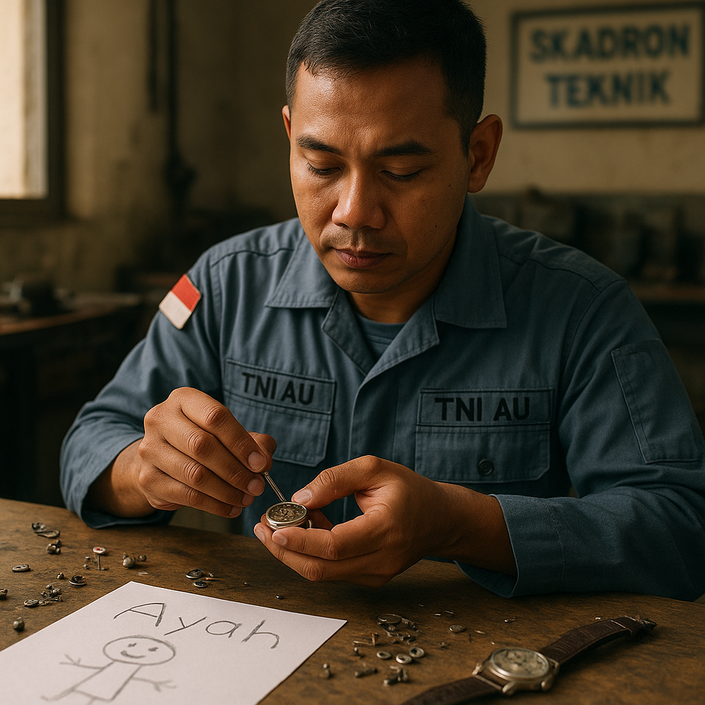 Prajurit TNI AU Merakit Jam Tangan untuk Anaknya dari Sisa Komponen Pesawat