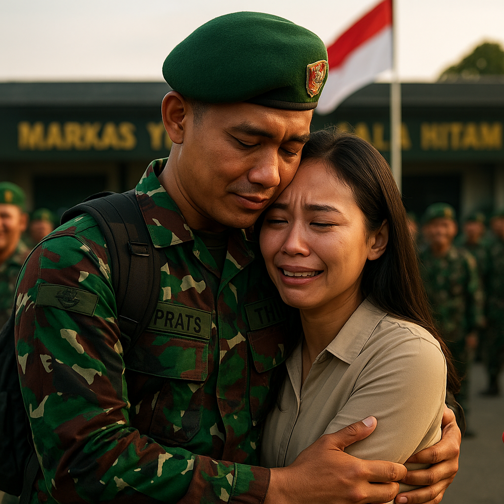 Haru Istri Prajurit TNI AD Sambut Kepulangan Suami dari Tugas Perbatasan Papua