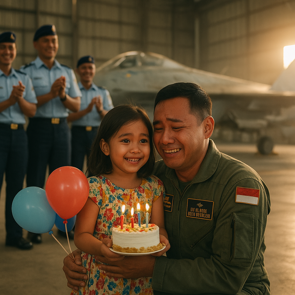 Prajurit TNI AU Bikin Kejutan Ultah Anak di Hanggar Pesawat, Air Mata Bahagia Pecah