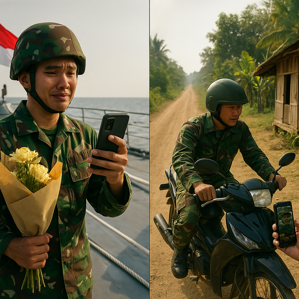 Hari Ibu di Kapal Perang: Prajurit TNI AD Kirim Video dan Bunga untuk Ibunya di Pedalaman, Diantar Babinsa Naik Ojek Sejauh 30 Kilometer