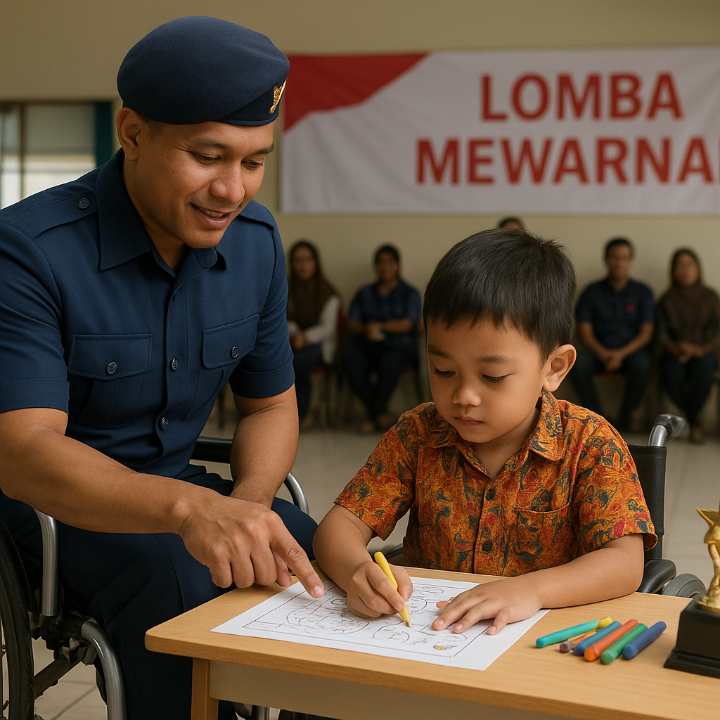 Prajurit TNI AU dengan Disabilitas Dampingi Anaknya Ikut Lomba Mewarnai, Bukti Cinta Tanpa Batas