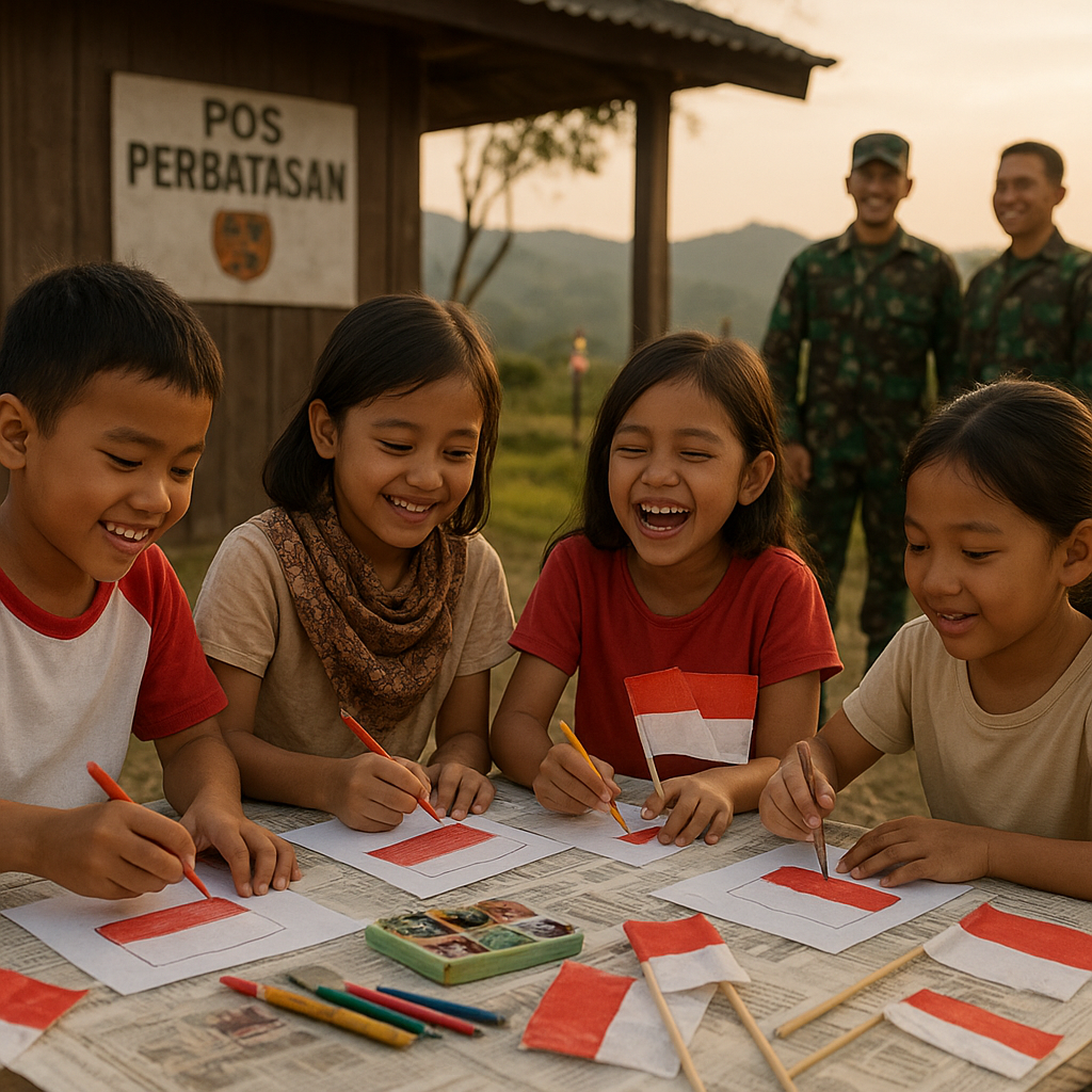Anak Prajurit TNI di Perbatasan Rayakan HUT RI ke-80 dengan Lomba Mewarnai Bendera
