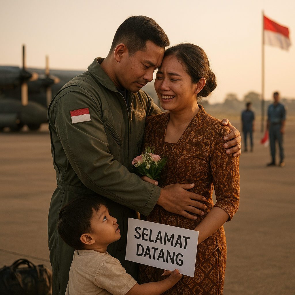 Kejutan Haru: Istri Pilot TNI AU Sambut Kepulangan Suami dari Misi Kemanusiaan