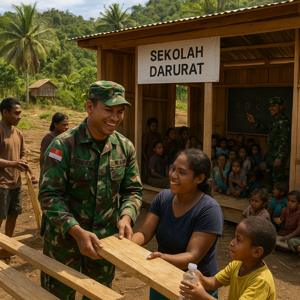 Prajurit TNI Bangun Sekolah di Pedalaman Papua dengan Dukungan Penuh Keluarga