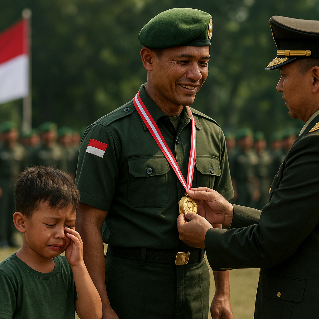 Banggakan Ayah, Anak Prajurit TNI Menangis Saat Sang Ayah Terima Penghargaan