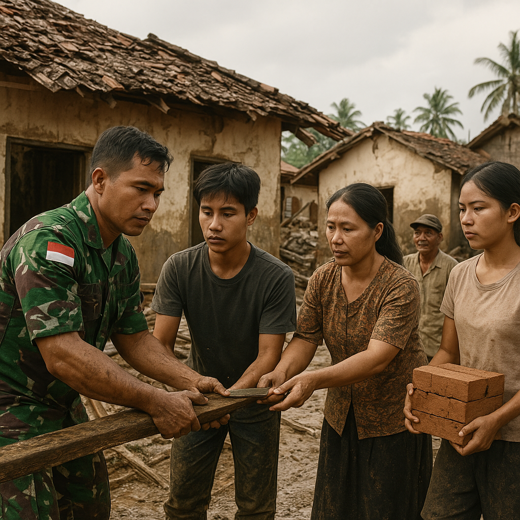 Pasca Bencana, Keluarga Prajurit TNI Bantu Bangun Kembali Rumah Warga