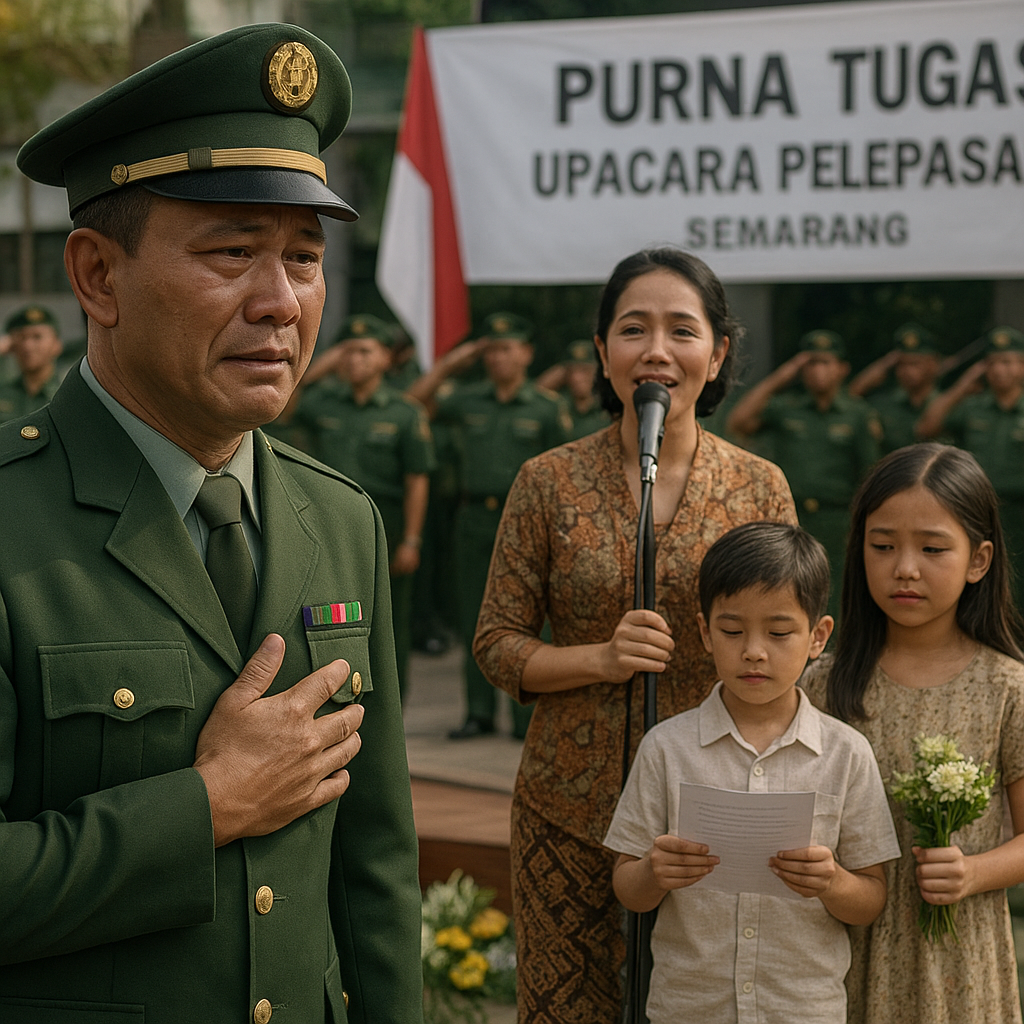 Purna Tugas, Prajurit TNI AD Terharu Lihat Persembahan Istri dan Anak di Upacara Pelepasan