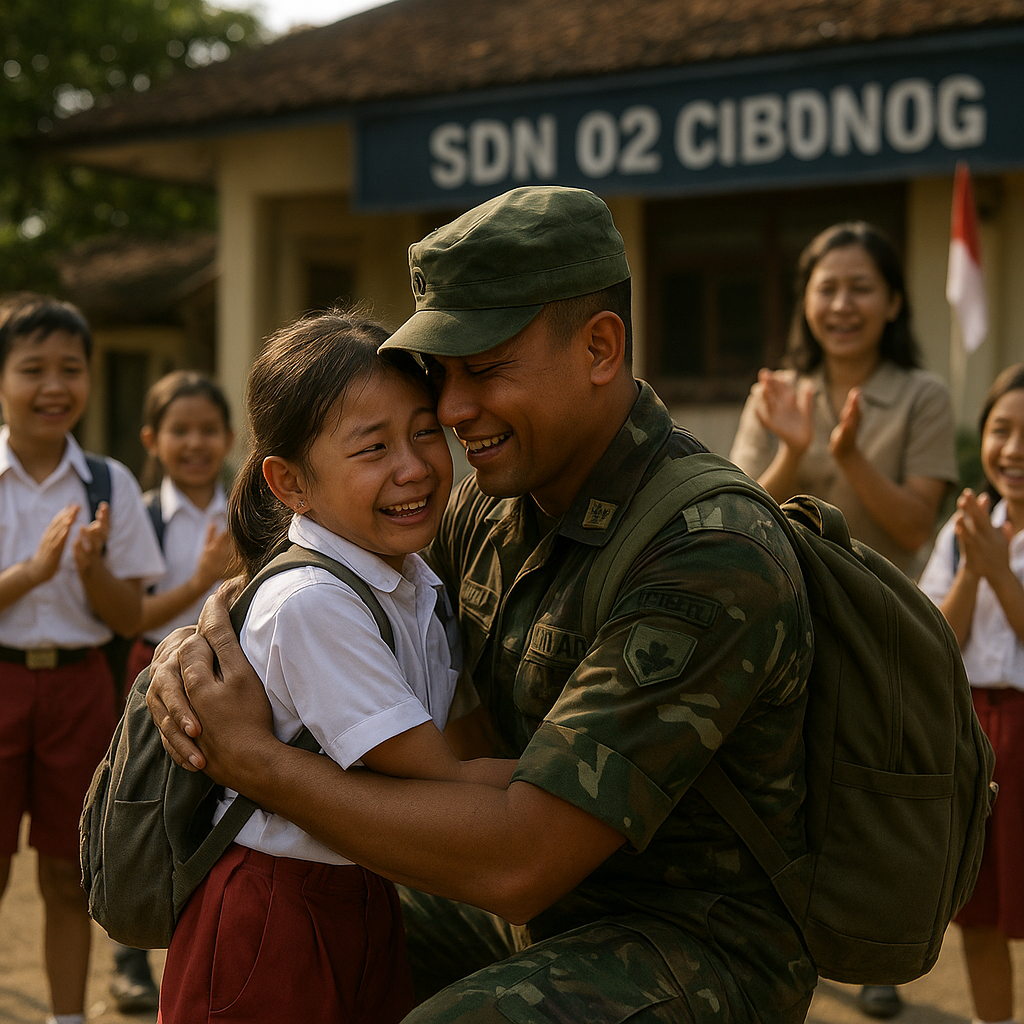 Haru, Prajurit TNI AD Kejutkan Putri Kecilnya di Sekolah Usai 10 Bulan Bertugas di Perbatasan
