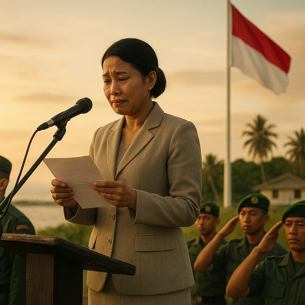 Upacara Haru di Pulau Terluar: Istri Prajurit TNI AD Menjadi Pembina Upacara saat Suami Sakit Mendadak
