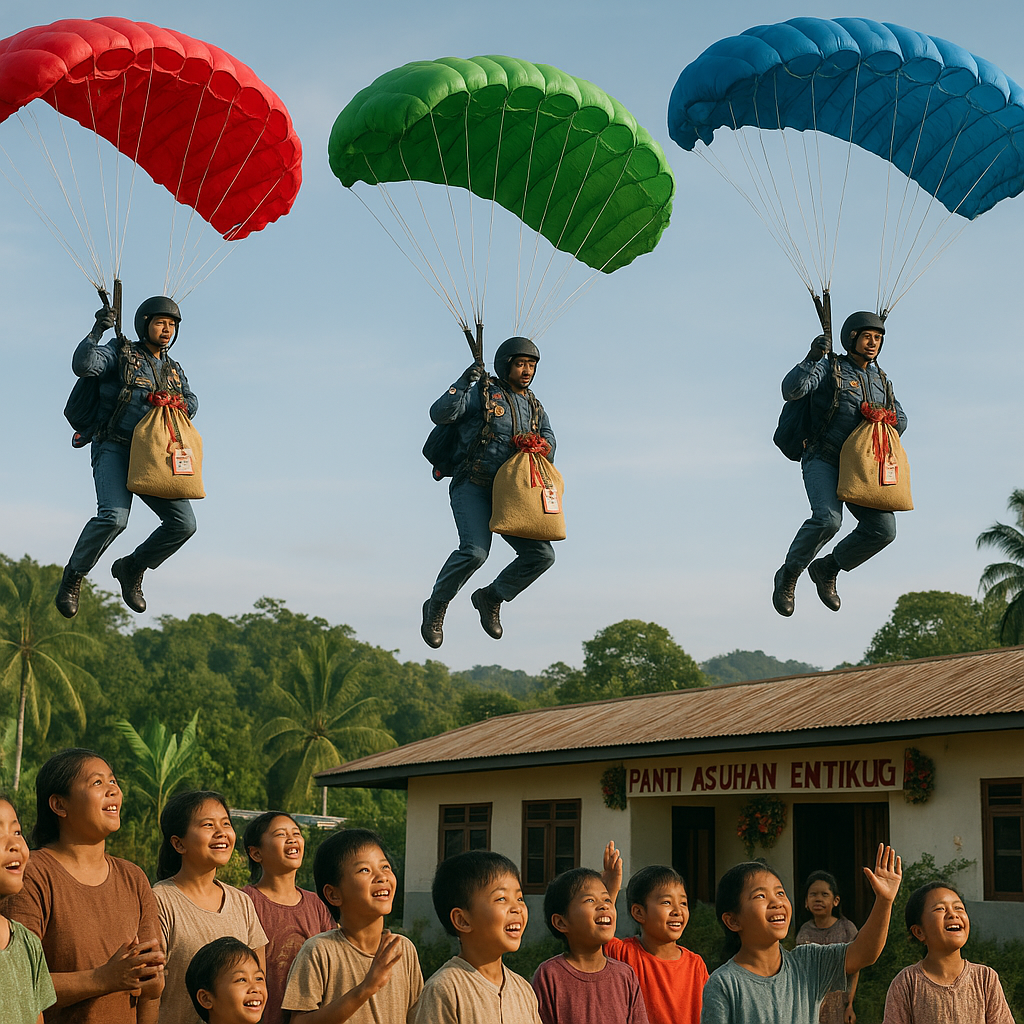 Kejutan Natal dari Langit: Penerjun TNI AU Bawa Hadiah untuk Panti Asuhan di Perbatasan