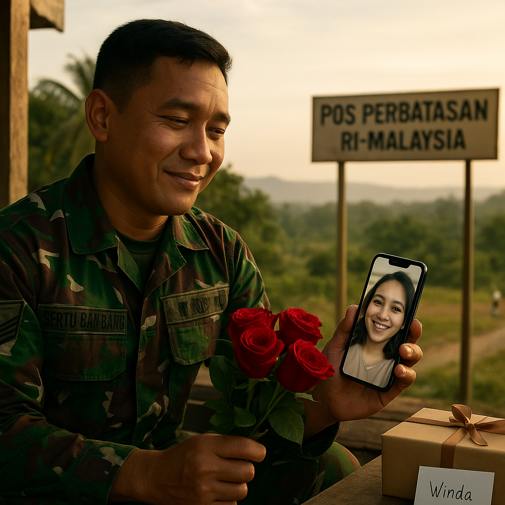 Prajurit TNI AD Buat Kejutan Valentine untuk Istri dari Pos Perbatasan