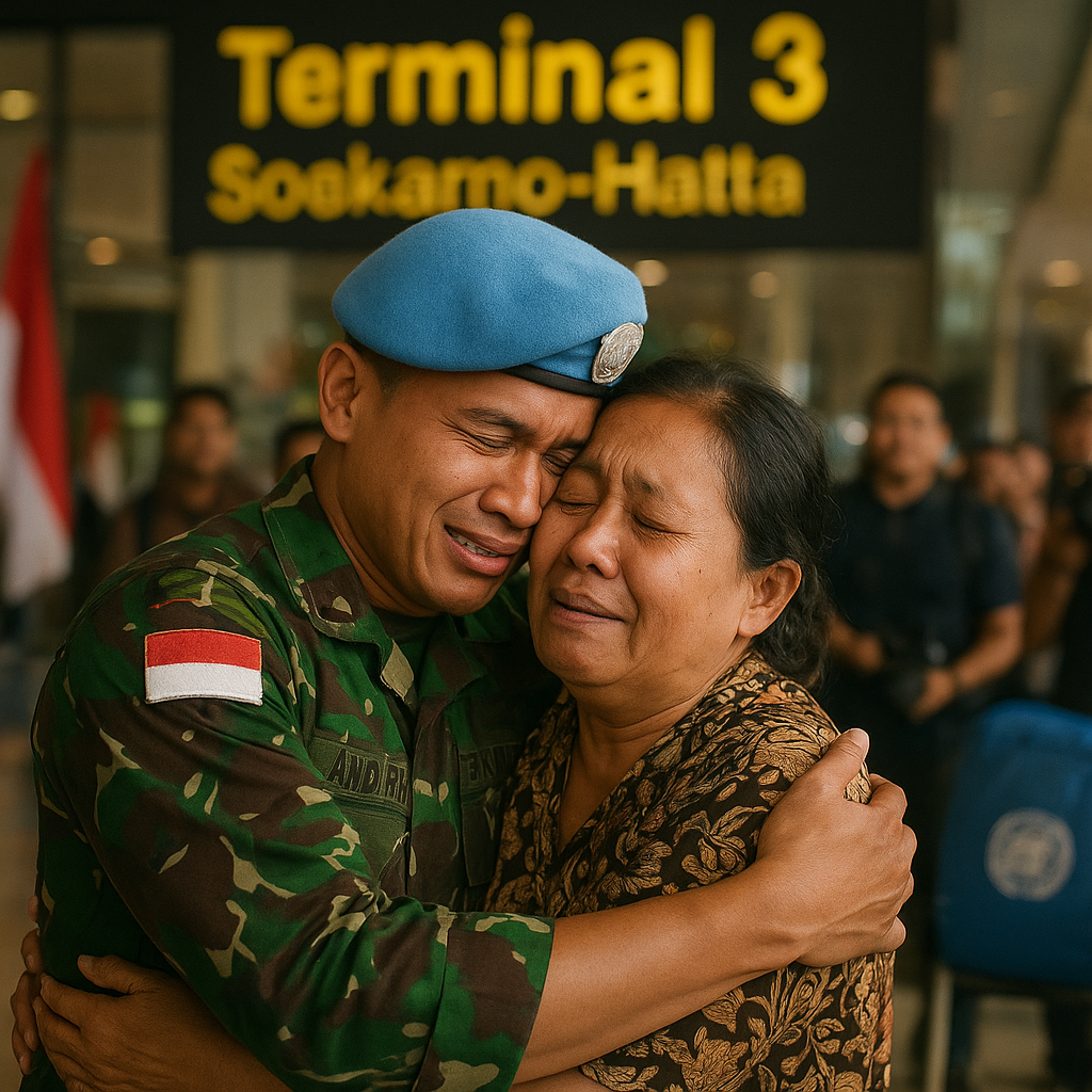 Pulang Misi PBB, Pelukan Haru Ibu untuk Sersan Andi di Bandara Soekarno-Hatta