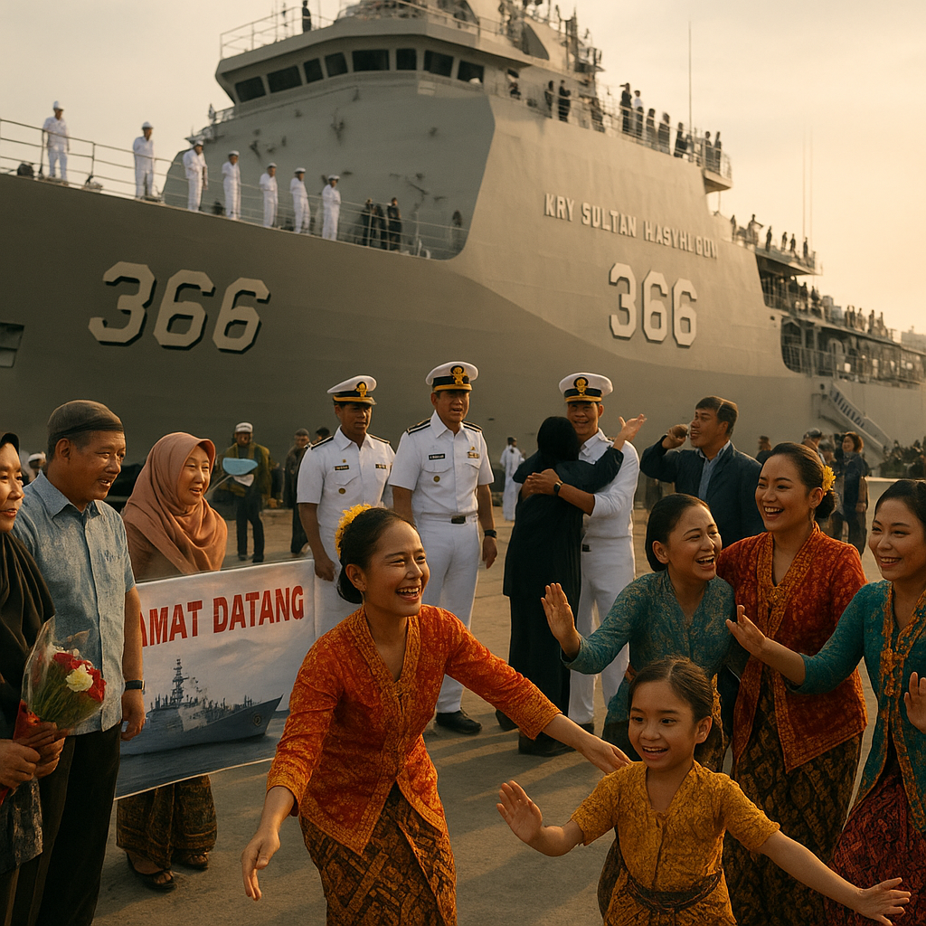 Keluarga Prajurit TNI AL di Lantamal V Sambut Kapal Perang dengan Tarian