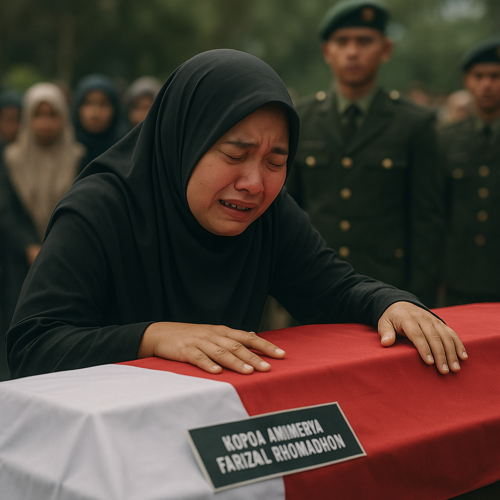 Luapan Duka Sang Istri di Hadapan Peti Jenazah Kopda Anumerta Farizal Rhomadhon