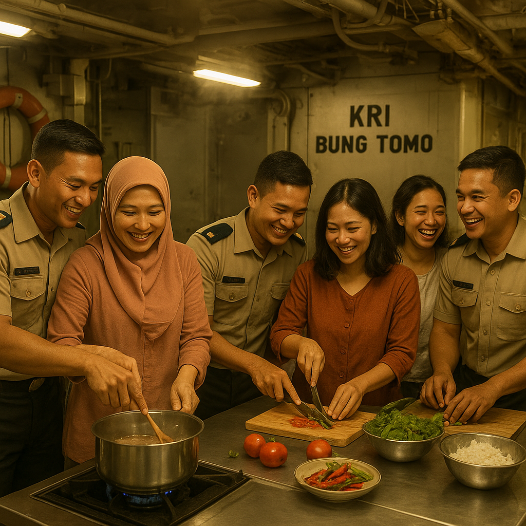 Kejutan Manis Prajurit TNI AL di Hari Ibu: Masak Bareng Istri di Kapal
