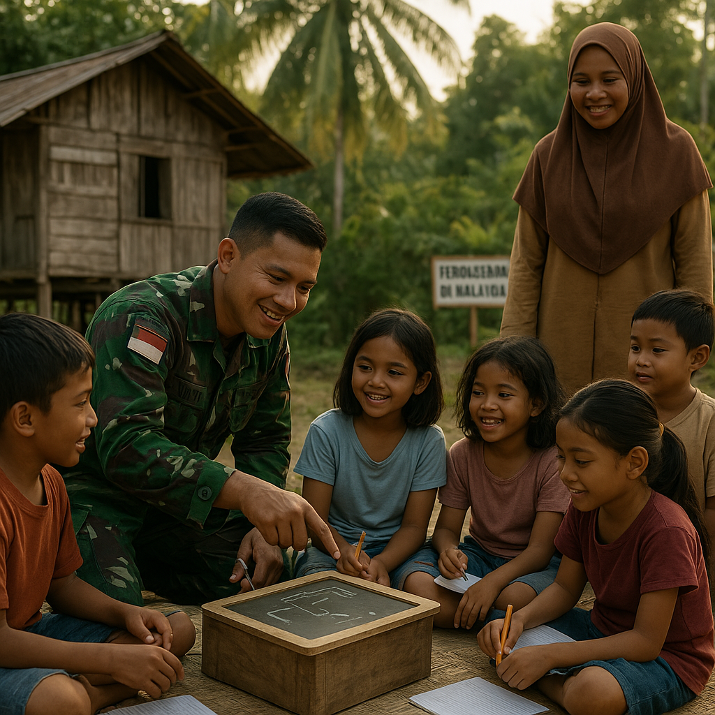 Prajurit TNI AD Jadi 'Guru' Dadakan di Perbatasan, Keluarga pun Ikut Mendukung